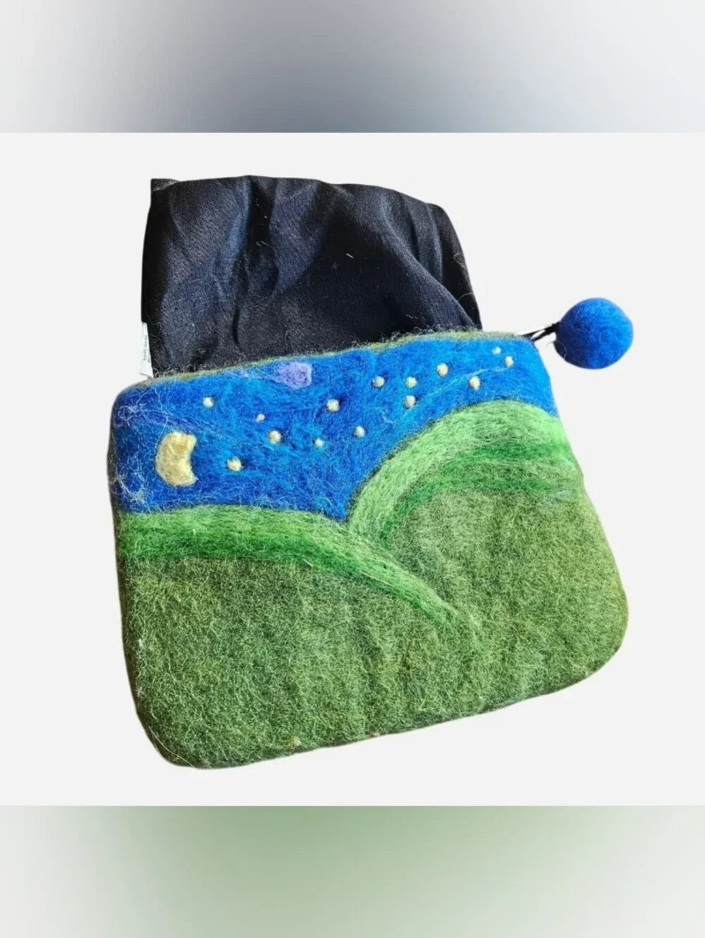 Handmade in Nepal Earthcore Day and Night Rolling Hills Wool Felted Pouch